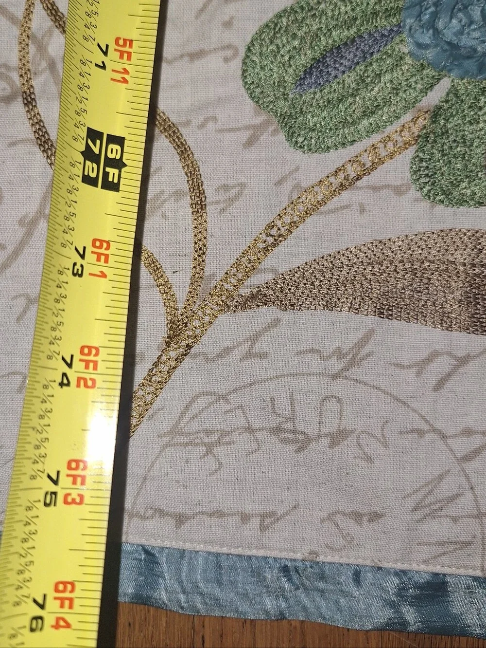 PIER 1 IMPORTS CottonLinen 13x76 Embroidered Azure Verde Floral Table Runner